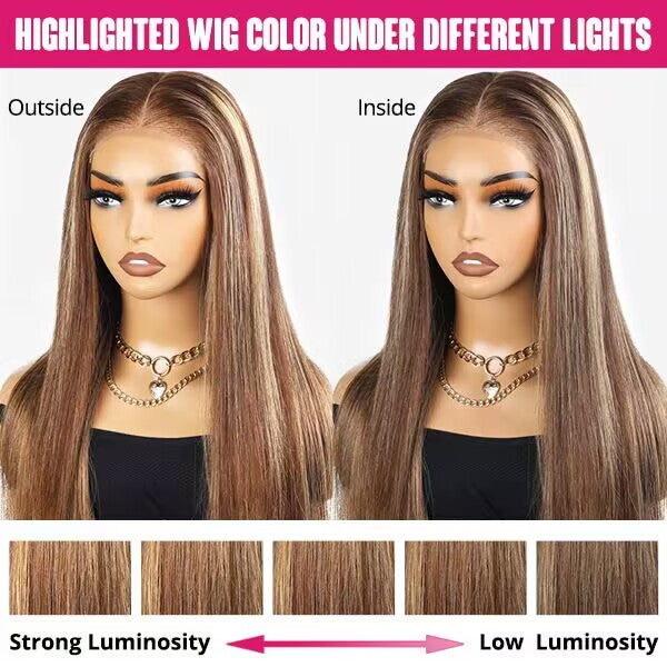 Highlighted P4/27 Body Wave Wig Color Comparison Under Different Lighting