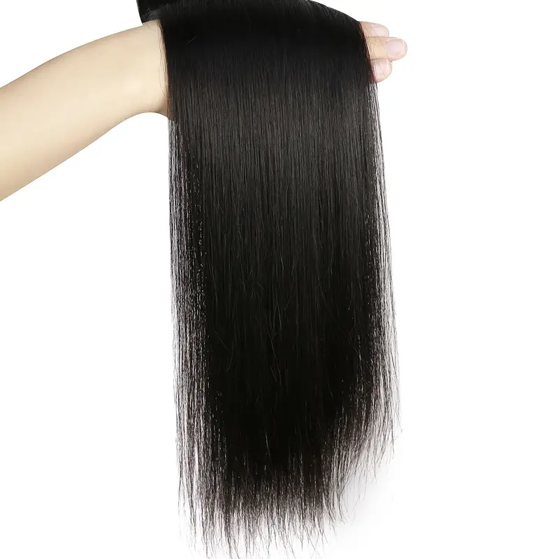 Natural Black Straight Human Hair Bundle Demonstrating Sleek, Glossy Texture