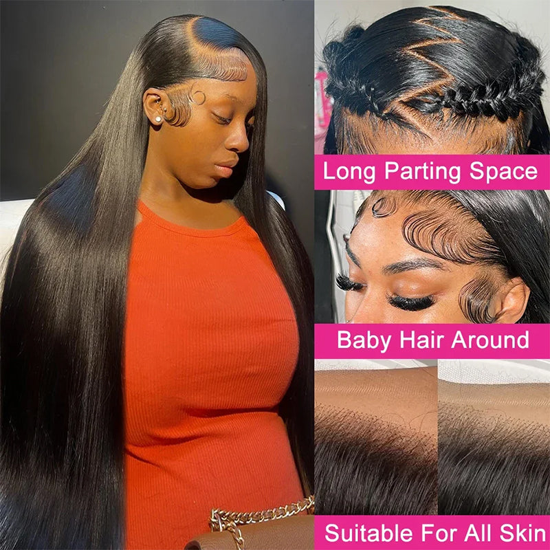 Woman Showcasing Ishow HD Lace Front Straight Wig With Long, Silky Strands