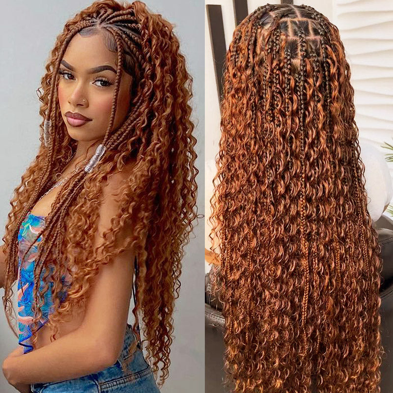 Light Brown Curly Braided Hairstyle With Defined Waves and Curls