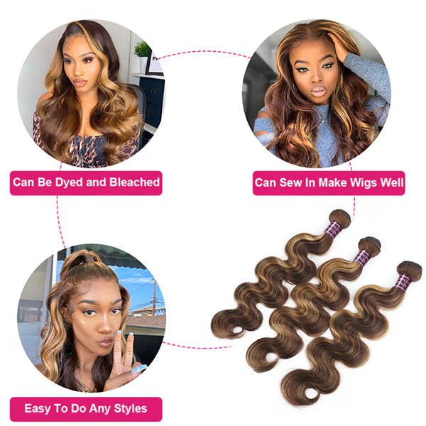 P4/27 Highlighted Body Wave Hair Bundles With Styling Tips and Versatility Features