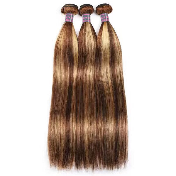 Three P4/27 Honey Blonde Straight Human Hair Bundles Ready for Overnight Shipping