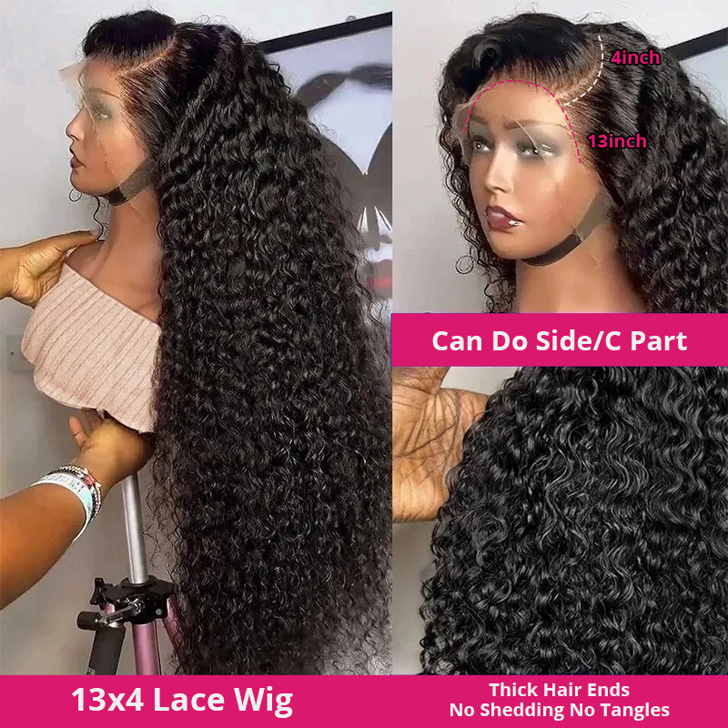 Deep Wave Lace Front Wig On Display, Styled for Versatile Parting Options