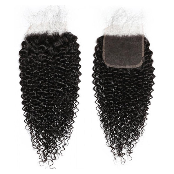 Jerry Curly 4 Human Hair Bundles With 5X5 Lace Closure, Featuring Defined Curls