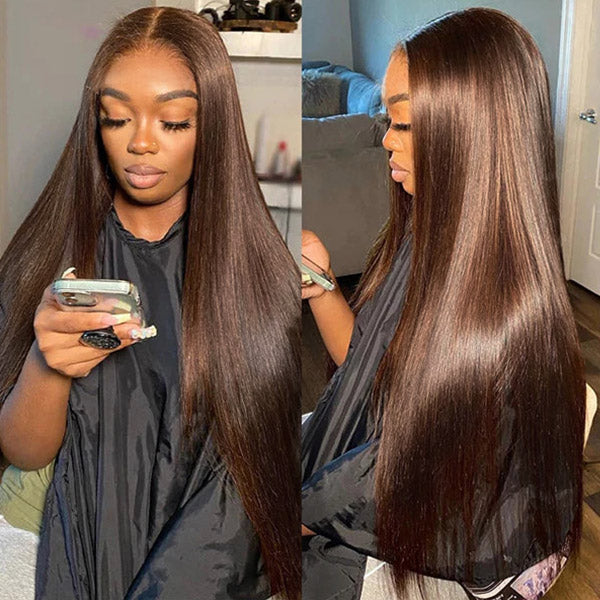 Brown Straight Lace Front Wig On a Woman