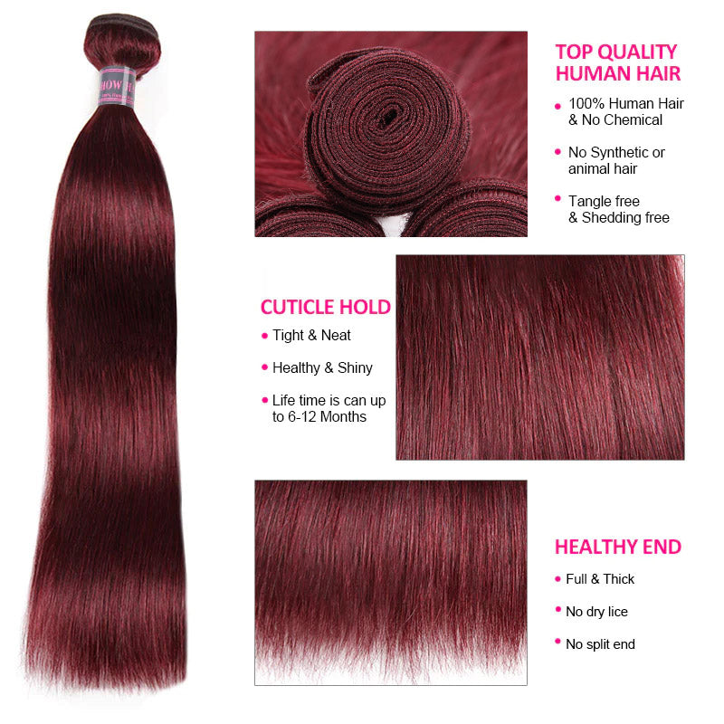 99J Burgundy Straight Hair Bundles With Details On Quality and Healthy Ends