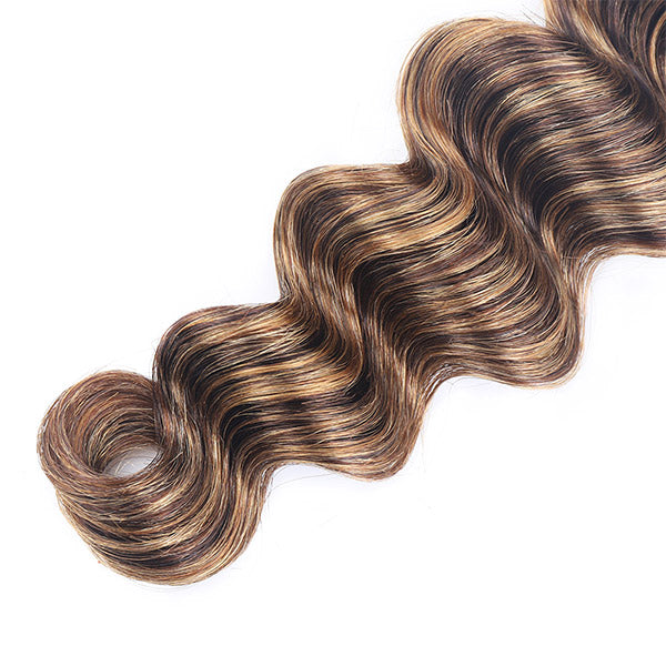 Honey Blonde P4/27 Loose Deep Wave Human Hair Showcasing Wavy Texture