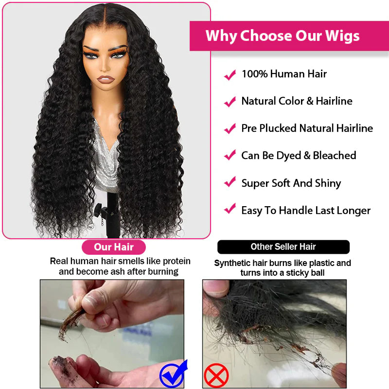 Deep Wave HD Lace Front Wig Styled On Mannequin and Woman Wearing It