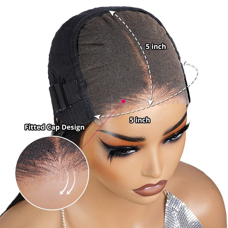 Fitted Cap Design of 5X5 HD Lace Wig With Adjustable Hooks for Secure Fit