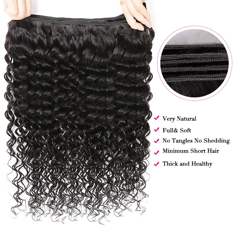 Ishow Deep Wave Human Hair Bundles, Natural Black, 8a Grade