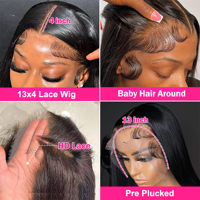 Close-Up of Ishow HD Lace Front Wig Features: 13X4 Lace, Baby Hair, Pre-Plucked Design
