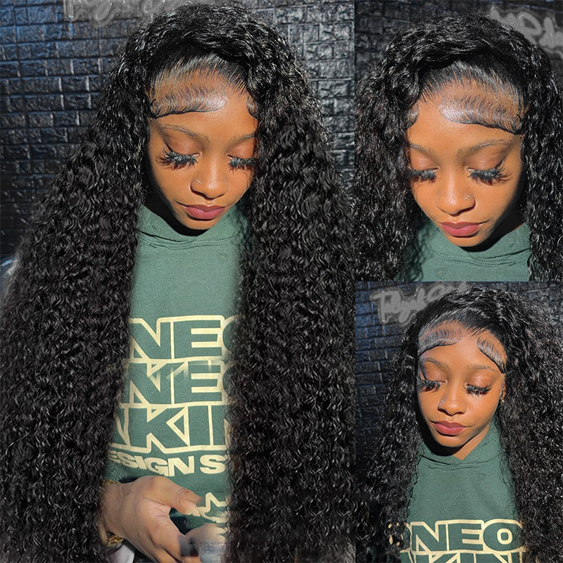Model Showcasing Long Deep Wave Wig With Pre-Plucked Hairline and Styled Edges