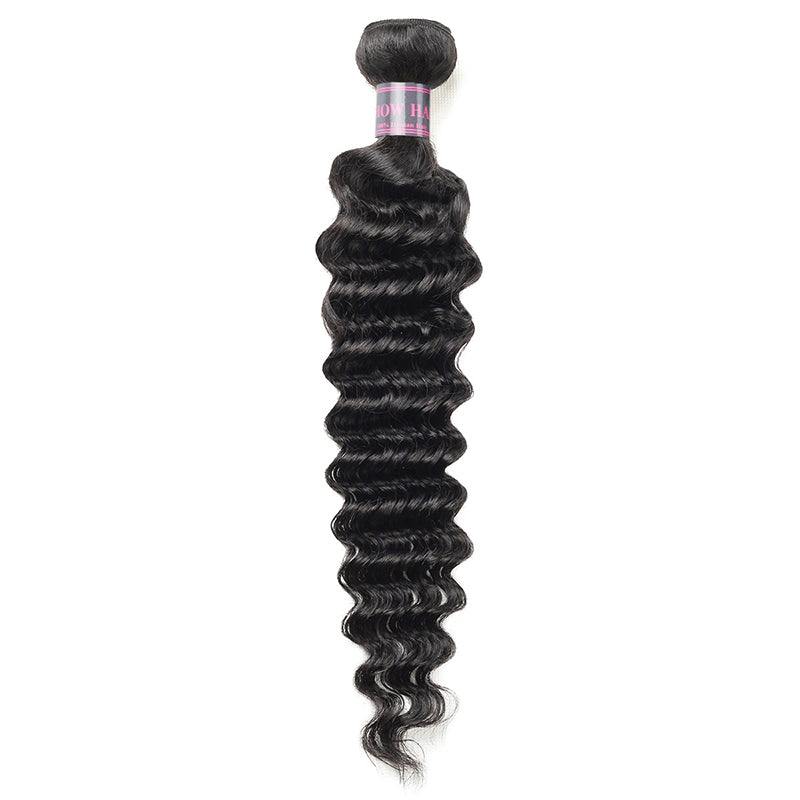 Ishow Deep Wave Human Hair Bundle, Natural Black