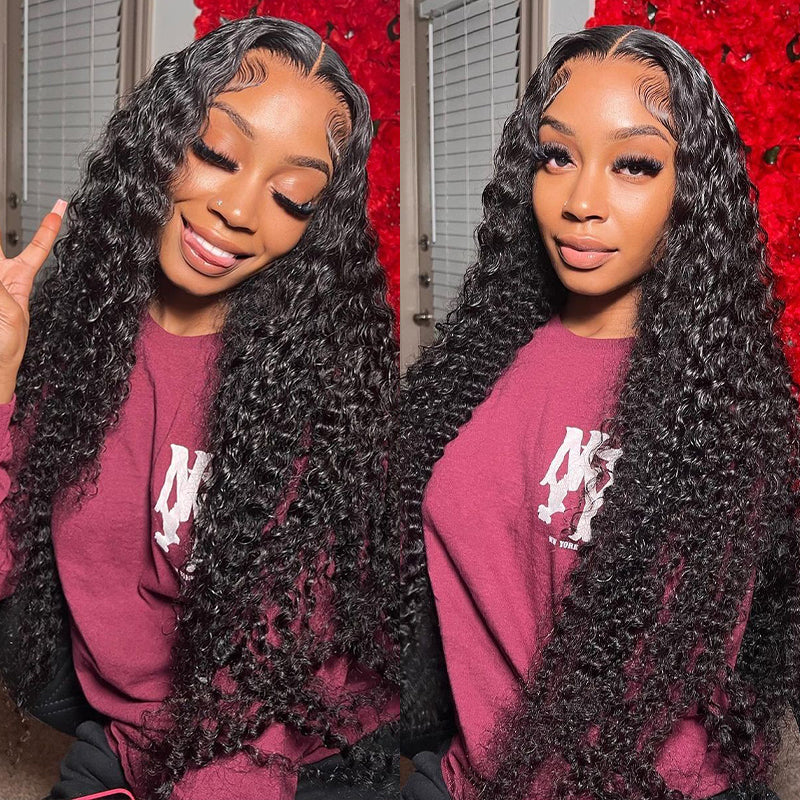 Woman With Deep Wave Human Hair Bundles and Closure