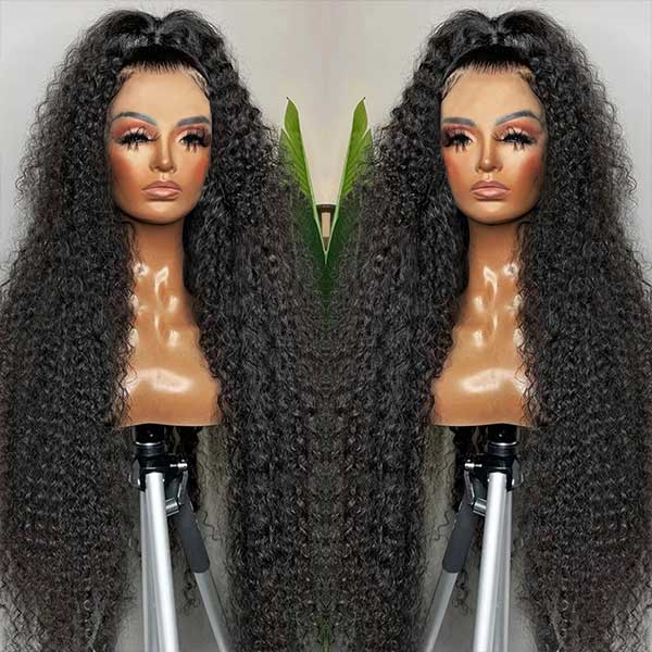 32-Inch Curly Human Hair Wig On Mannequin Showcasing Realistic Texture and Length
