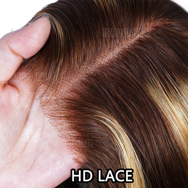 Detailed View of HD Lace Wig Showing Natural-Looking Hairline and Color Blend