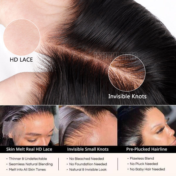 HD Lace and Invisible Knots On Wig for a Natural-Looking Hairline and Seamless Blend