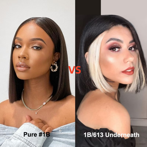 Bob Wig Color Comparison: Pure #1B vs 1B/613 Highlighted Blonde