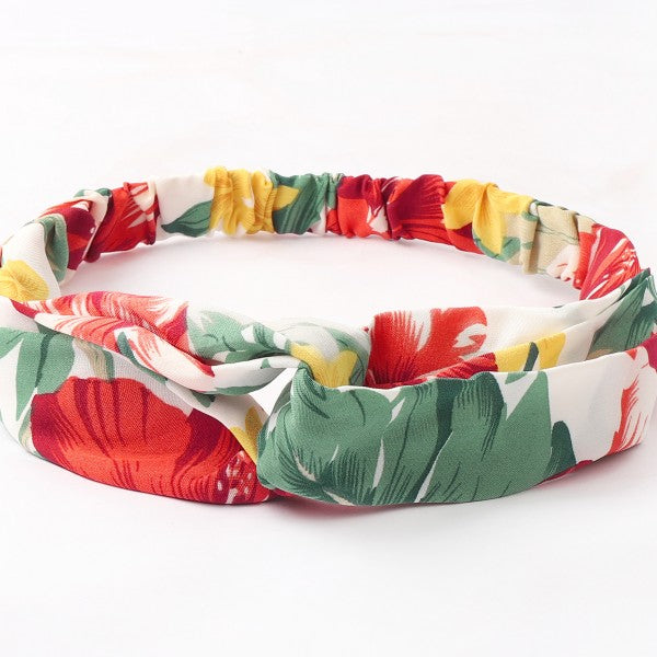 Floral Knotted Headband in Red, Yellow, and Green Hues