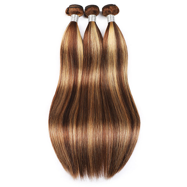 Ishow Beauty P4/27 Honey Blonde Straight Human Hair Weave 3 Bundles With 4x4 Lace Closure - IshowHair