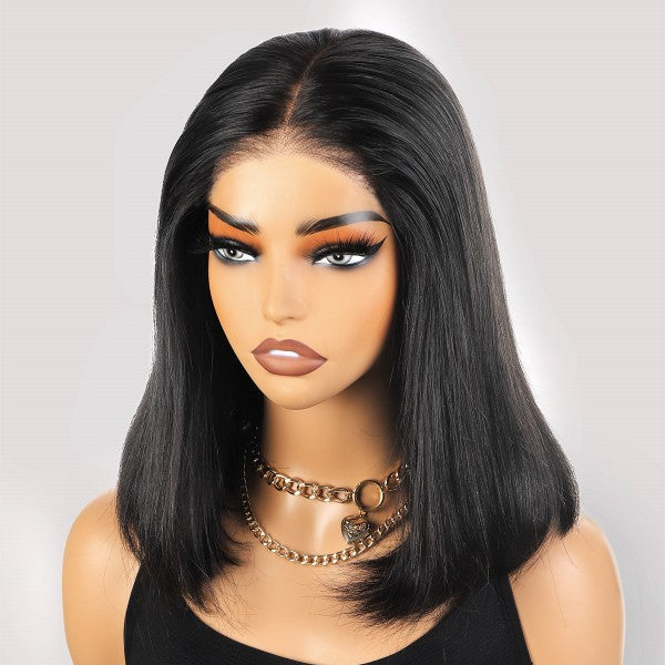 Straight Bob Wig On Mannequin With Natural Hairline and Flawless Makeup