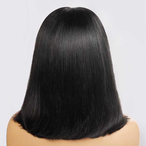 Back View of Straight Bob Wig With Smooth, Sleek Black Hair