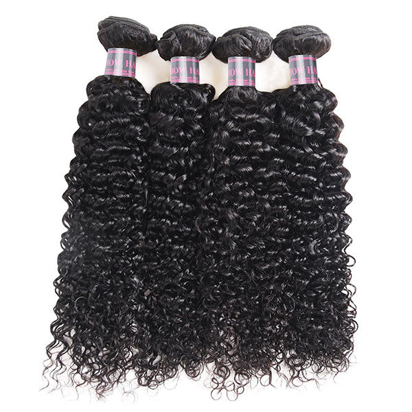 Jerry Curly 4 Bundles in Natural Black, Showcasing Soft, Voluminous Curls
