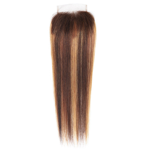 Ishow Beauty P4/27 Honey Blonde Straight Human Hair Weave 3 Bundles With 4x4 Lace Closure - IshowHair