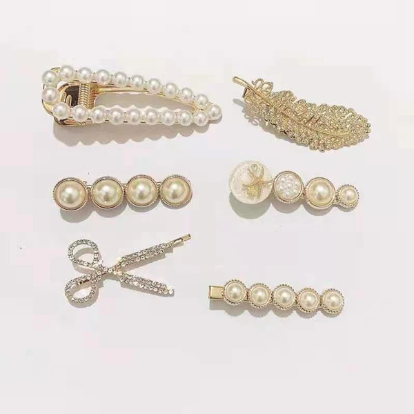 Stylish Handmade Pearl Hair Clips in Six Elegant Variations for Girls