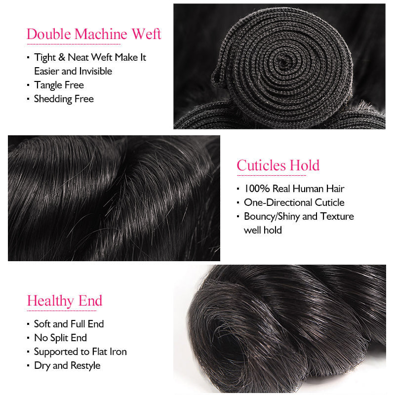 Loose Wave 100% Virgin Remy Human Hair Extensions 2 Bundles With 360 Lace Frontal Ishow Hair Bundles Weave - IshowVirginHair