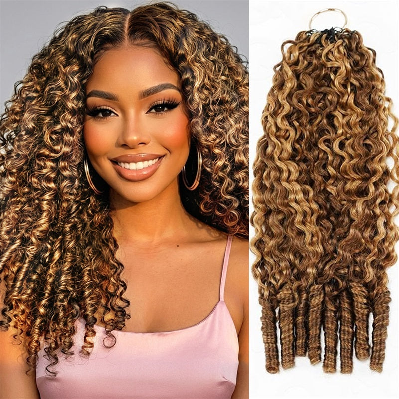 Woman With Burmese Curly Hair And A Close-Up Of Crochet Hair Extensions