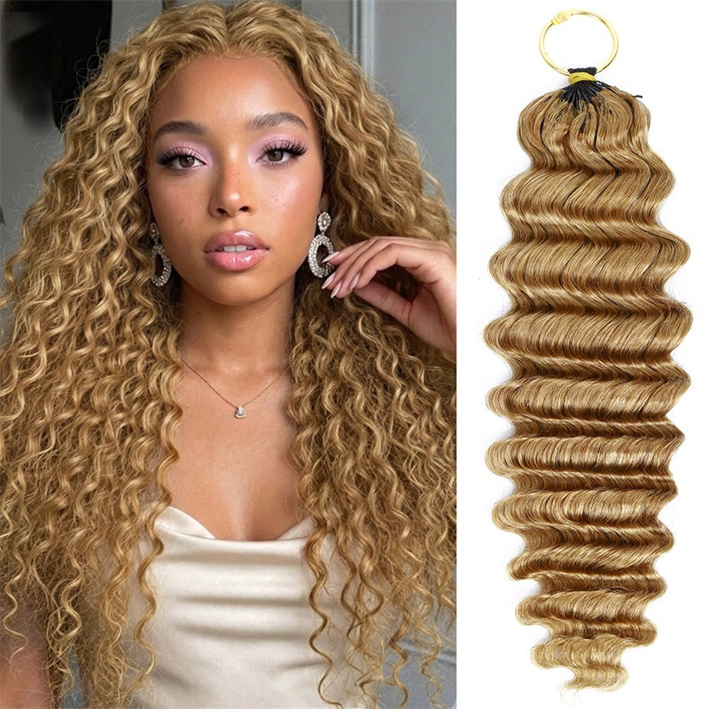 Woman Wearing #27 Blonde Color Deep Wave Hair Feature With Crochet Hair