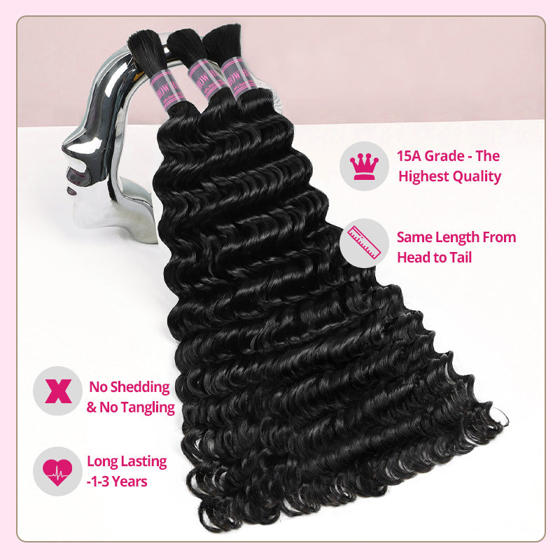 15A Grade 100% Unprocessed Raw Human Hair in Classic 1B Black – Your Bulk Hair Solution for Flawless, Long-Lasting Styles.