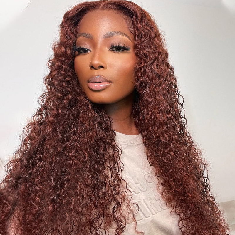 Model Wearing Ishow Bogo Free Reddish Brown Deep Wave Glueless Wig 