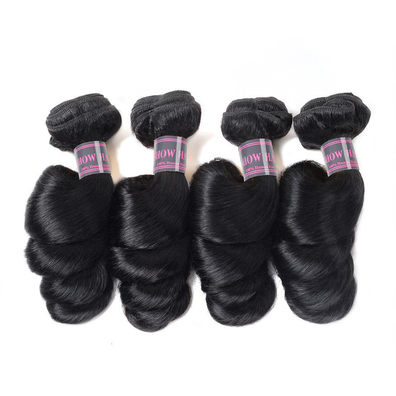 Virgin Brazilian Loose Wave Human Hair Weave 4 Bundles With 4*4 Lace Closure - IshowVirginHair