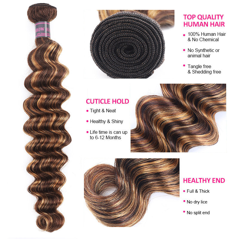 P4/27 Highlight Human Hair Bundles Loose Deep Wave, 100% Human Hair