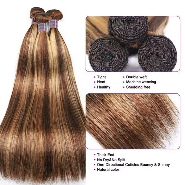 P4/27 Honey Blonde Straight Human Hair Bundles With Smooth Texture; No Shedding, Tangle Free
