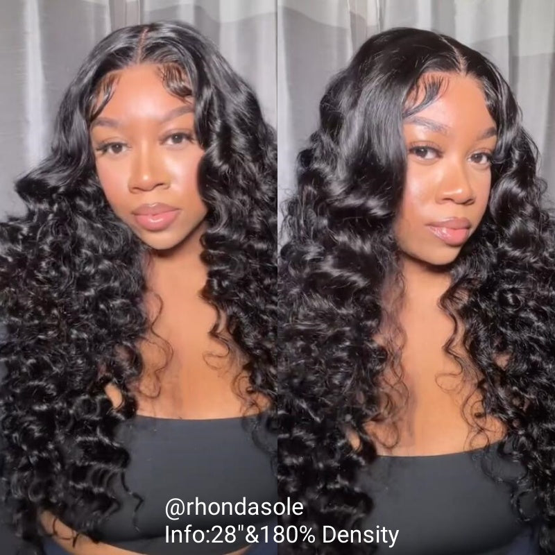 Model Showcasing 28-Inch Body Wave Wig With 180% Density, Available at Ishow Hair