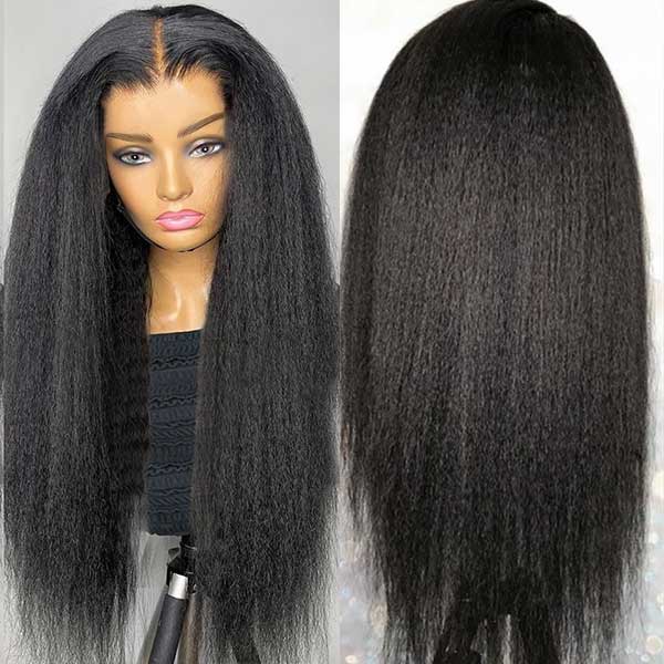 Yaki Straight Human Hair Wig in Natural Black On Mannequin Display