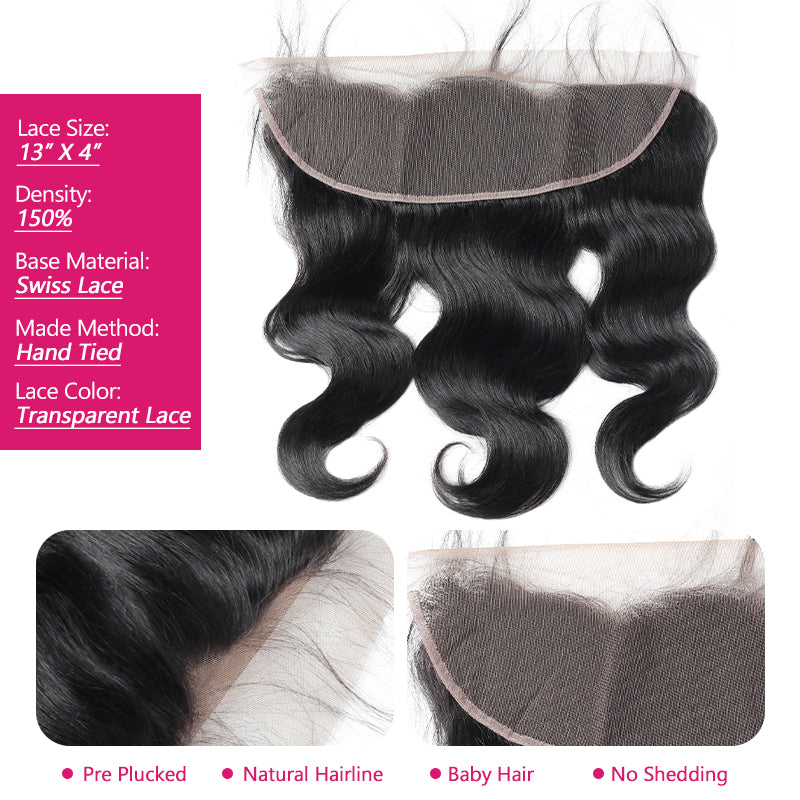 Ishow Body Wave 3 Bundles with 13x4 Lace Frontal Closure Virgin Brazilian Human Hair