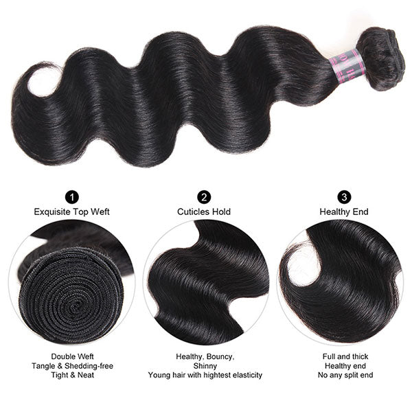 Deep Wave Human Hair Bundle, Natural Black, Highlighting Smooth Texture and Healthy Ends
