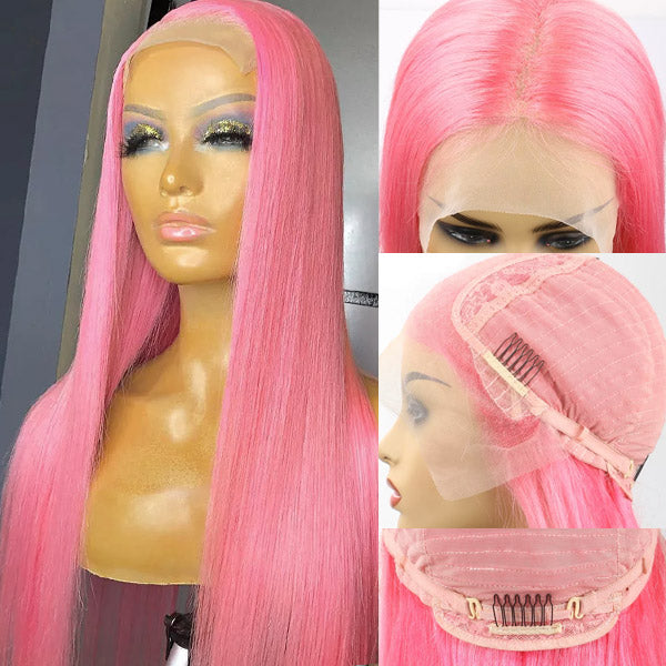 Pink Wig Human Hair Straight HD Lace Front Wigs With Baby Hair 250% Density Colored Wigs