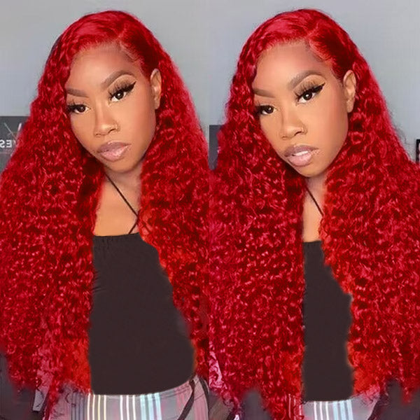 Wearing a Long Red Kinky Curly Lace Front Wig With a Natural Hairline