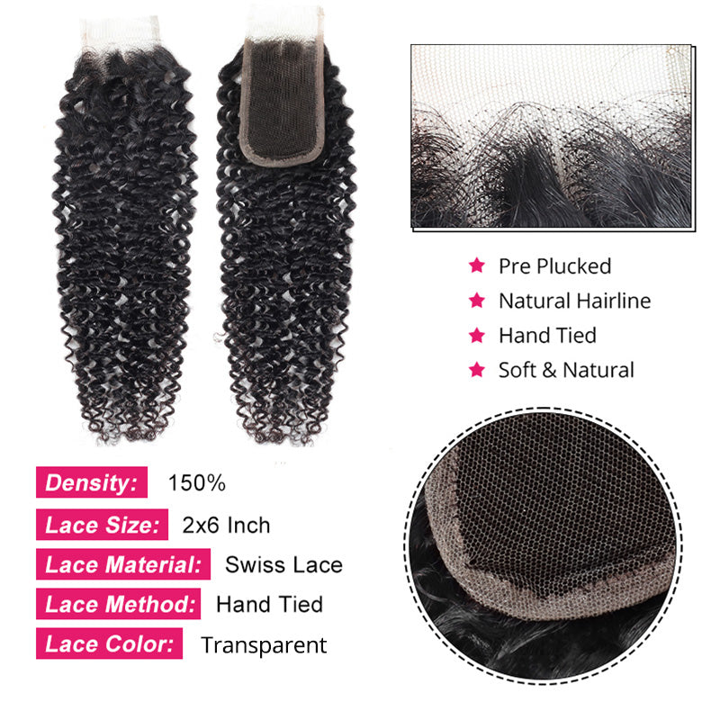 2X6 Lace Closure Curly Hair - Ishow Beauty