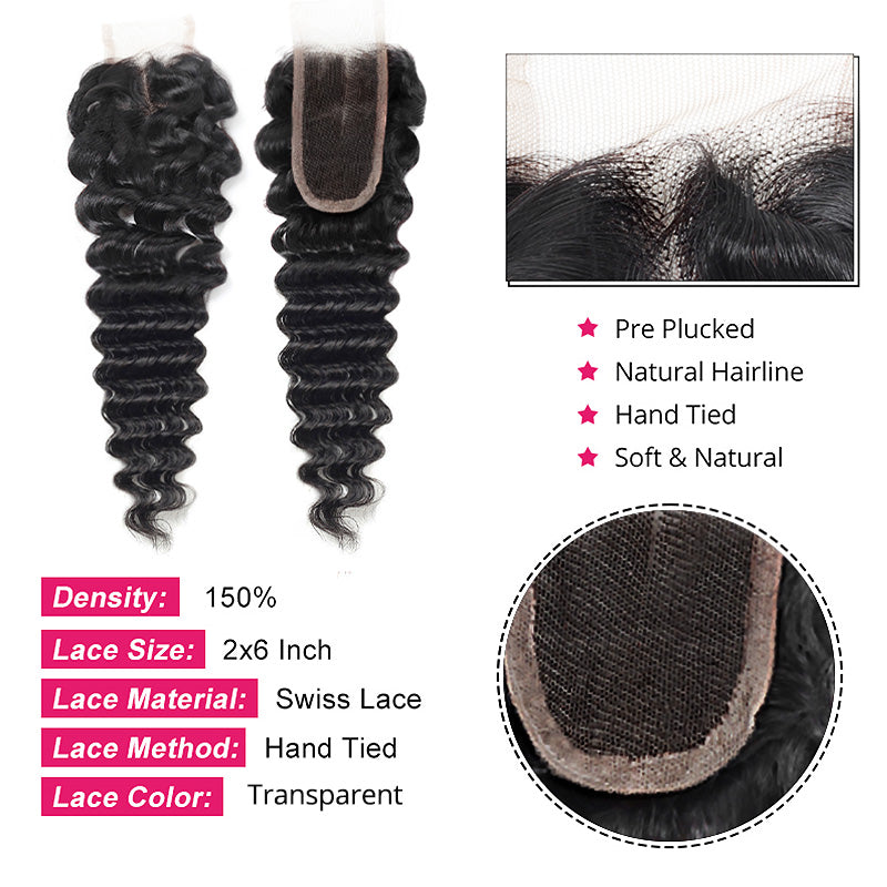 2X6 Lace Closure With Deep Wave Hair, Ishow Beauty