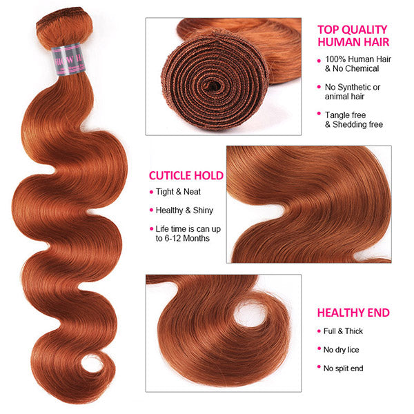 Orange Bundles with Closure Brazilian Body Wave Human Hair 3 Bundles With Lace Closure