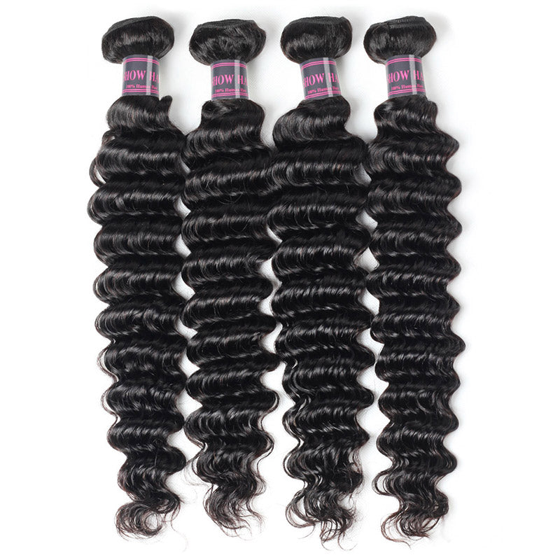 Virgin Indian Hair Deep Wave 4 Bundles With 4*4 Lace Closure