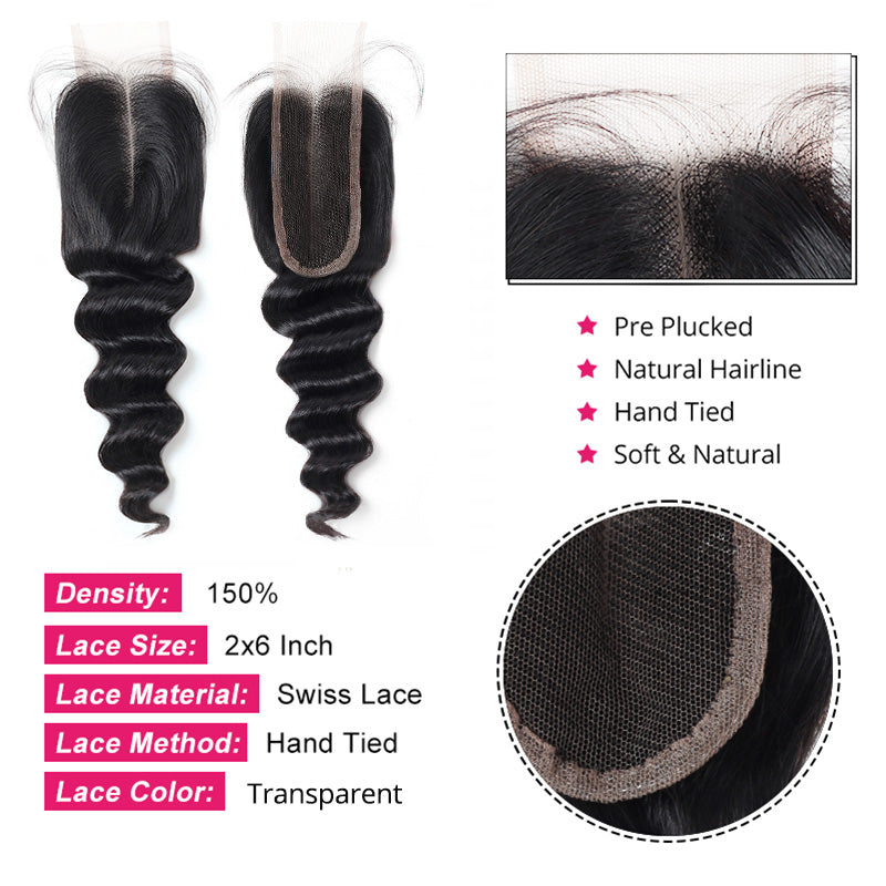 2X6 Lace Closure and Bundles, Pre Plucked, Natural Hairline