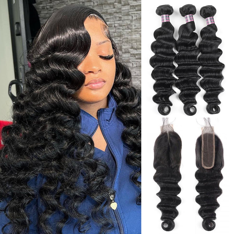 Loose Deep Wave Human Hair Bundles With Closure