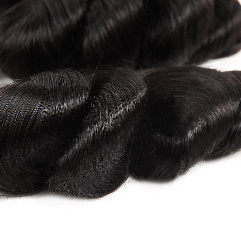 Brazilian Loose Wave Hair 3 Bundles with Ear-To-Ear 13x4 Lace Frontal,100% Virgin Human Hair